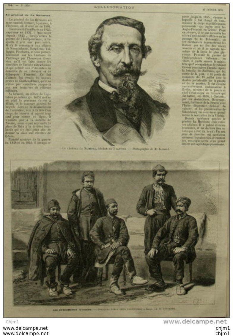 Général La Marmora - Officiers Turcs Faits Prisonniers à Kars - Page Original - 1878 - Historische Dokumente