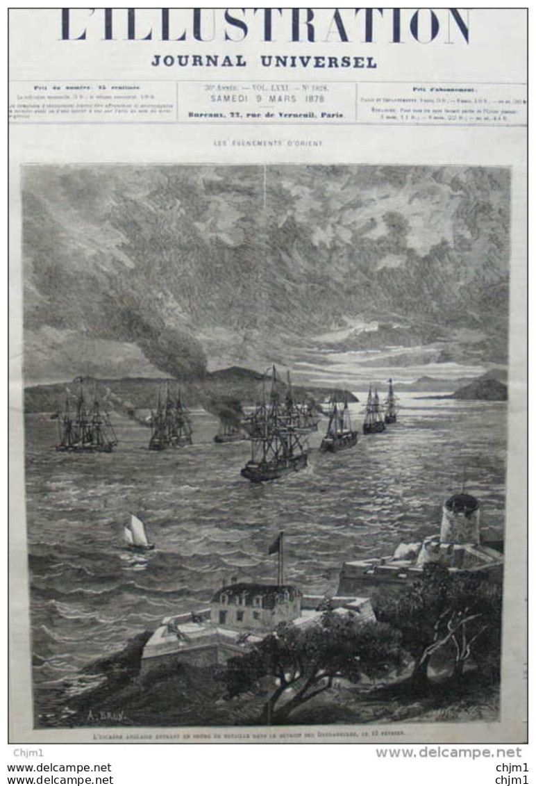 L'escadre Anglaise Entrant En Ordre De Bataille Dans Le Détroit Des Dardanelles - Page Original 1878 - Historische Dokumente