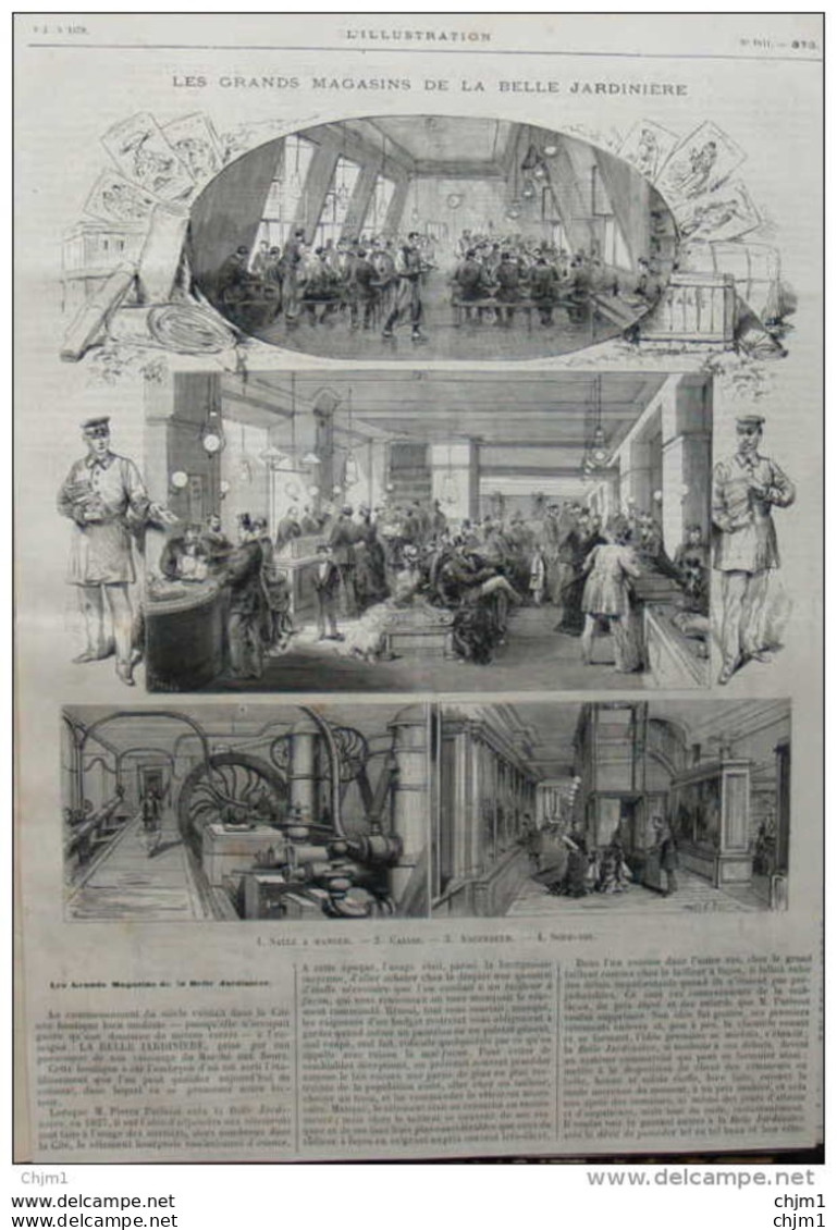 Les Grands Magasins De La Belle Jardinière - Salle à Manger, Caisse, Ascenseur, Sous-sol - Page Original 1878 - Documents Historiques