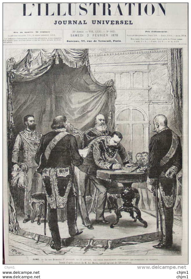 Rome - Le Roi Humbert 1er Signant Les Trois Parchemins Contenant Les Formules Du Serment - Page Original - 1878 - Documents Historiques