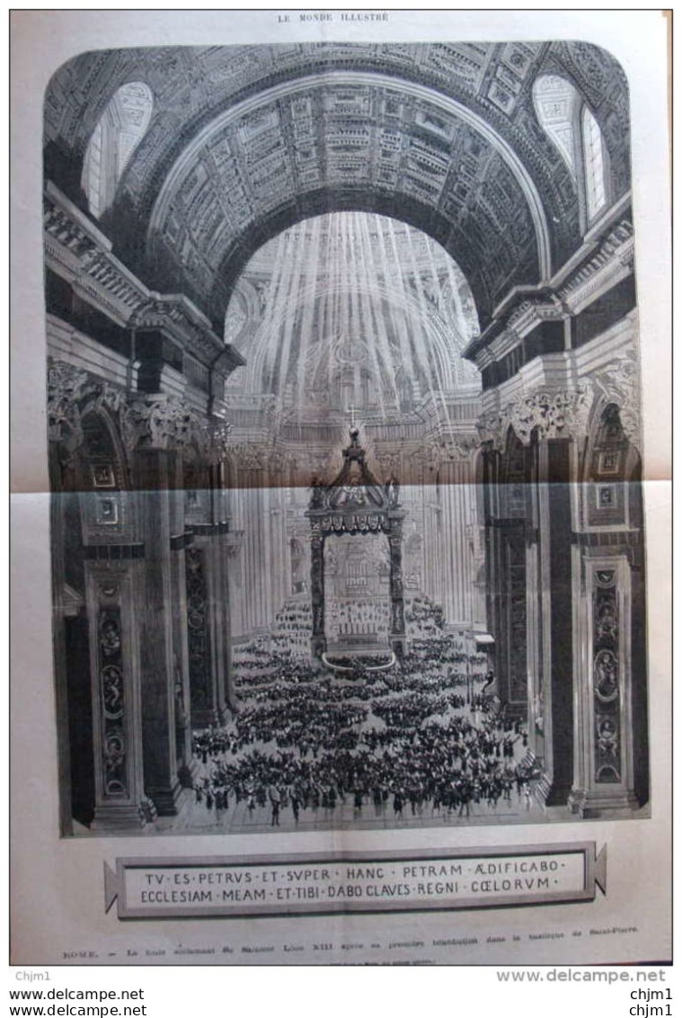 Rome - La Foule Acclamant Sa Sainteté Léon XIII Après Sa Première Bénédiction Dans La Basilique - Page Original 1878 - Documents Historiques