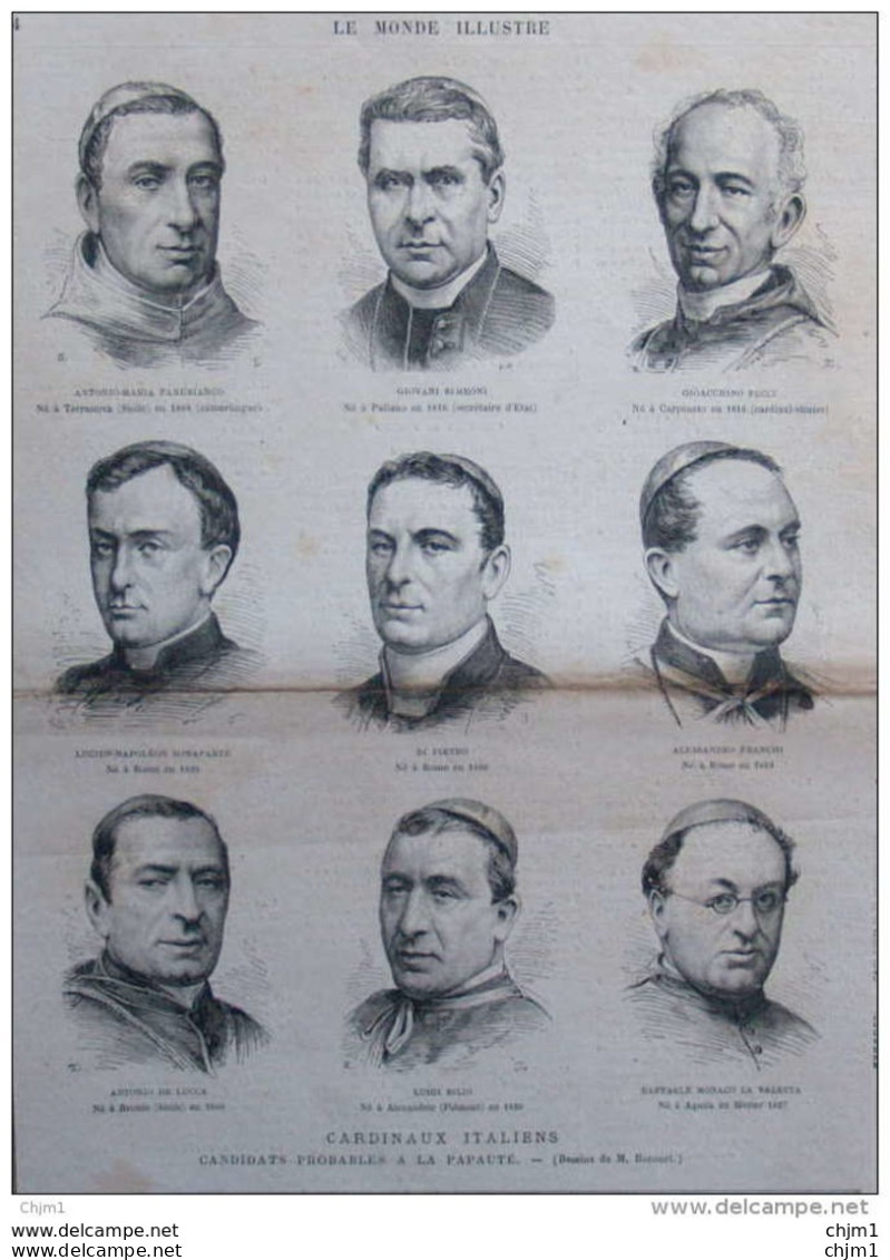 Cardinaux Italiens - Alessandro Franchi - Di Pietro - G. Simeoni - Luigi Bilio - A. De Lucca  - Page Original 1878 - Documents Historiques