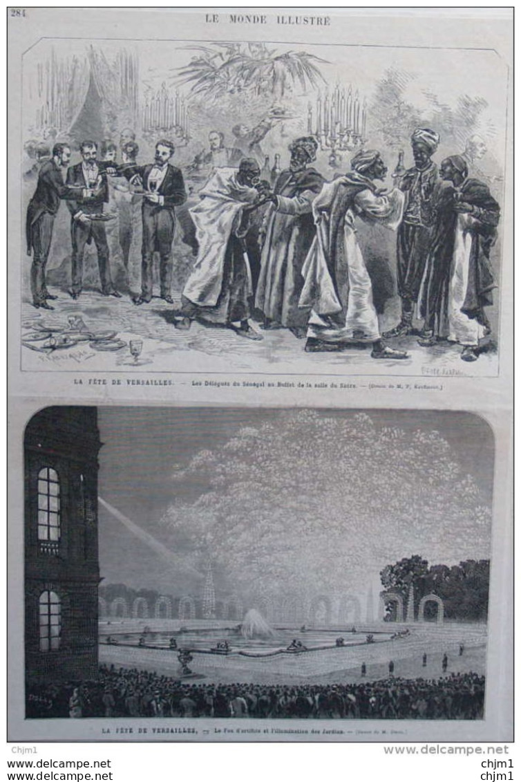 La Fête De Versailles - Les Délégués Du Sénégal Au Buffet - Le Feu Artificie Et Illumniation - Page Original 1878 - Documents Historiques
