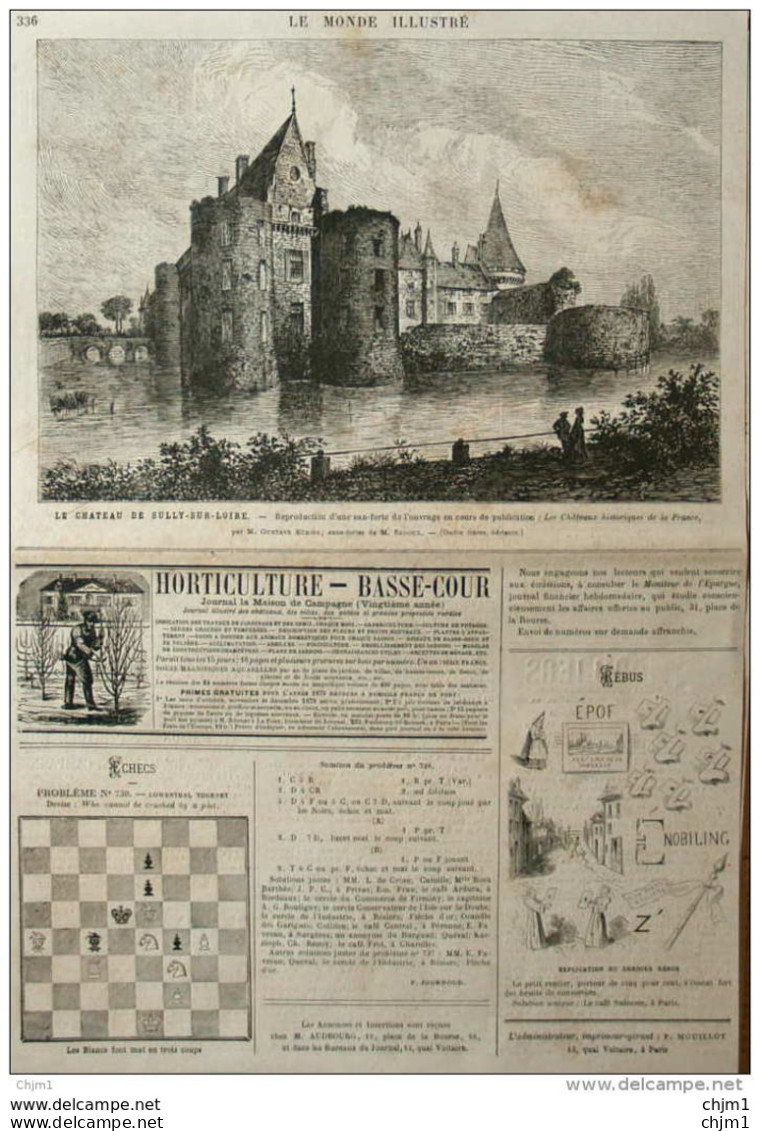 Le Château De Sully-sur-Loire - Page Original 1878 - Documents Historiques