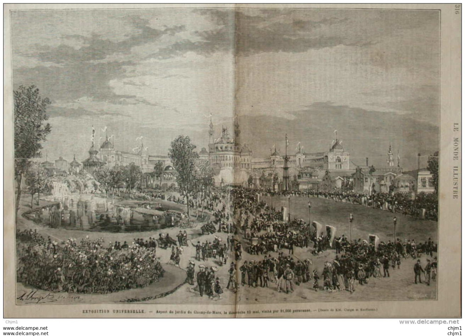 Exposition Universelle - Aspect Du Jardin Du Champ-de-Mars - Page Original - 1878 - Documents Historiques