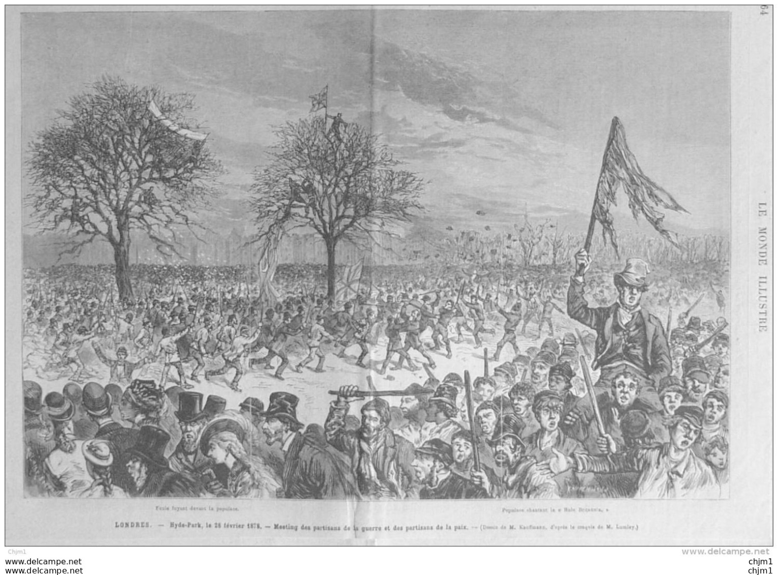 Londres, Hyde-Park - Meeting Des Partisans De La Guerre Et Des Partisans De La Paix  - Page Original 1878 - Documents Historiques