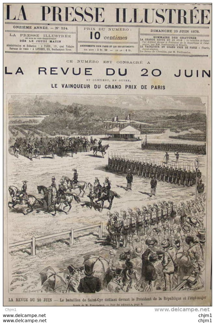 Le Bataillon De Saint-Cyr Défilant Devant Le Président De La République Et L'état-major -  Page Original - 1878 - Documenti Storici