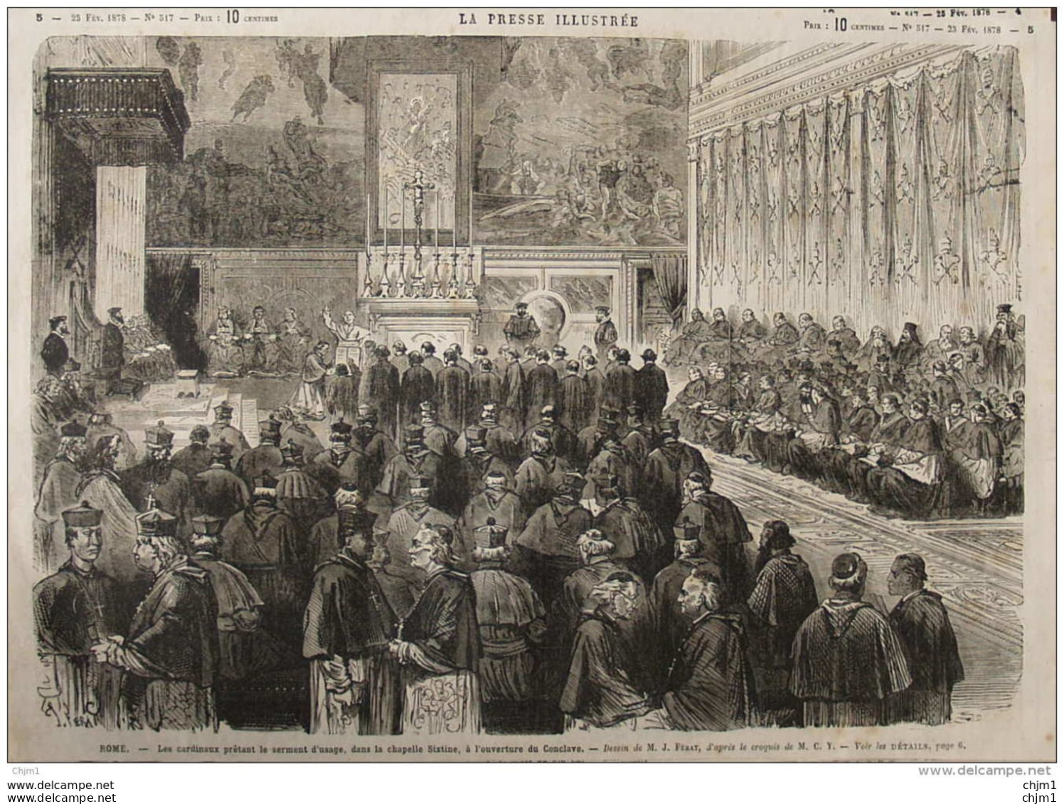 Rome - Les Cardinaux Prêtant Le Serment D'usage, Dans La Chapelle Sixtine, Ouverture Du Conclave -  Page Original - 1878 - Historische Dokumente