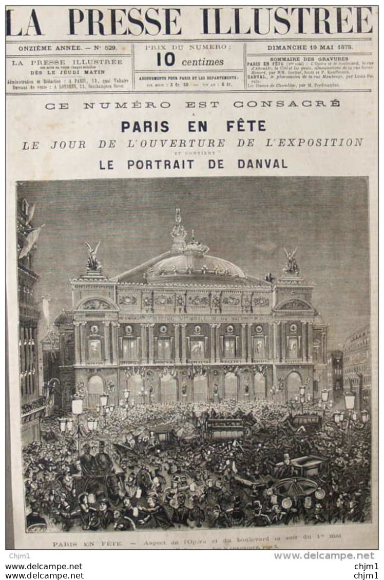 Paris En Fête - Aspect De L'Opéra Et Du Boulevard Le Soir Du 1er Mai -  Page Original - 1878 - Historische Dokumente