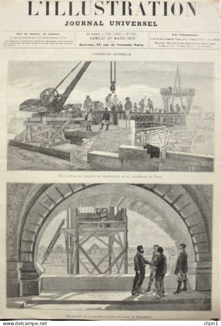 état Actuel Des Travaux De Construction De La Passerelle De Passy - Page Originale 1878 - Documents Historiques