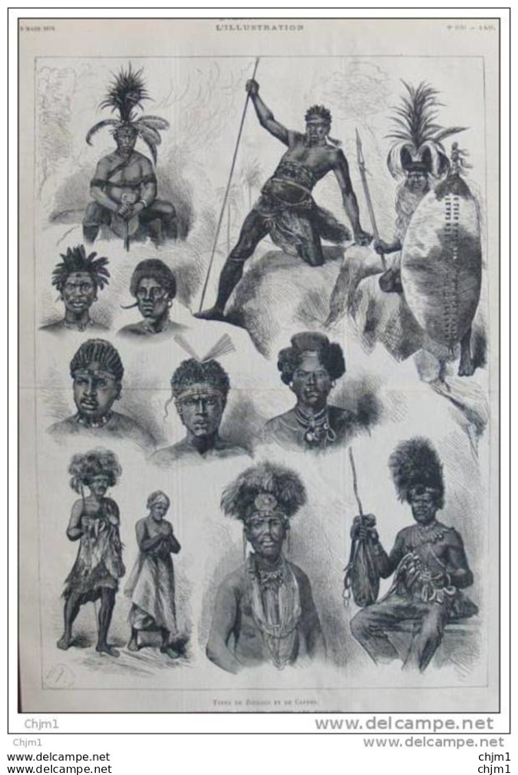 Types De Zoulous Et De Cafres - Zulus Und Kaffern - Page Original - 1879 - Documenti Storici