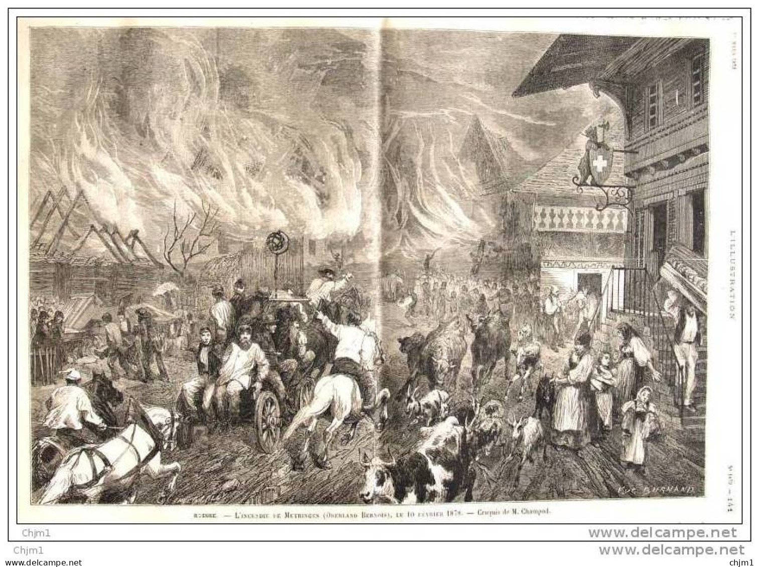 Suisse - L&acute;Incendie De Meyringen - Page Original 1879 - Documents Historiques