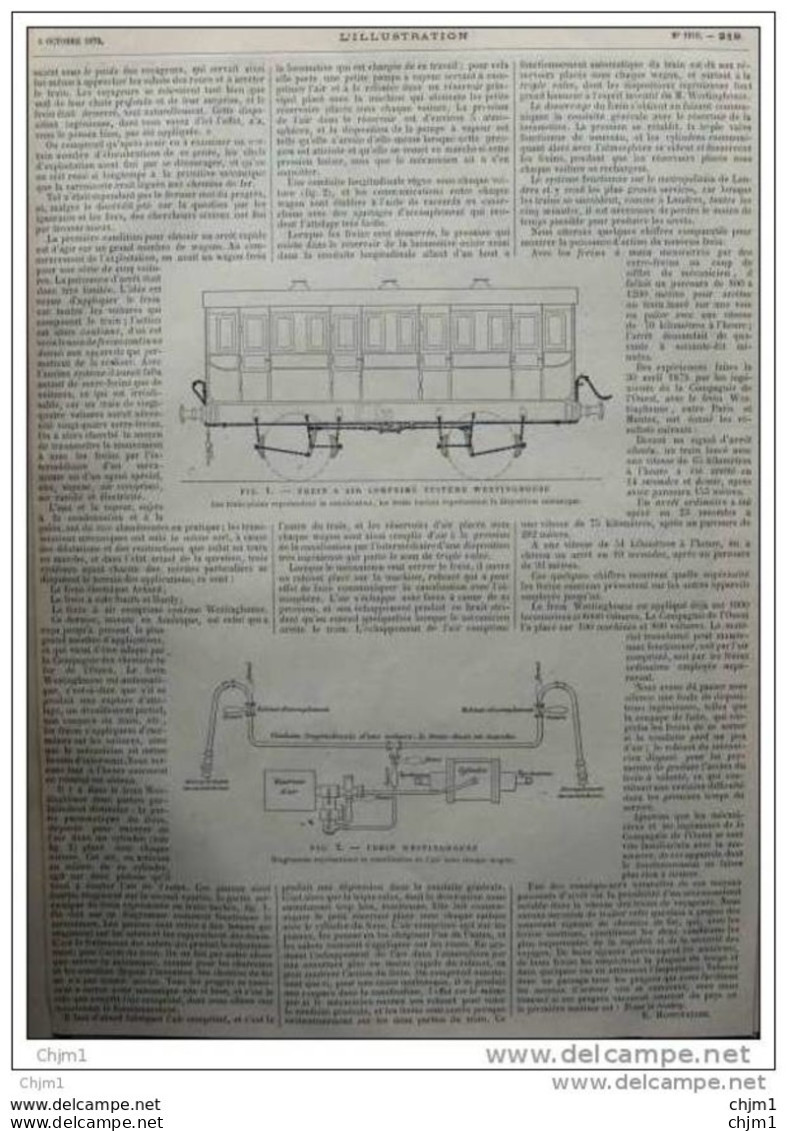 Train - Frein A Air Comprimé Systême Westinghouse - Zugbremse System Westinghouse - Page Original - 1879 - Documents Historiques
