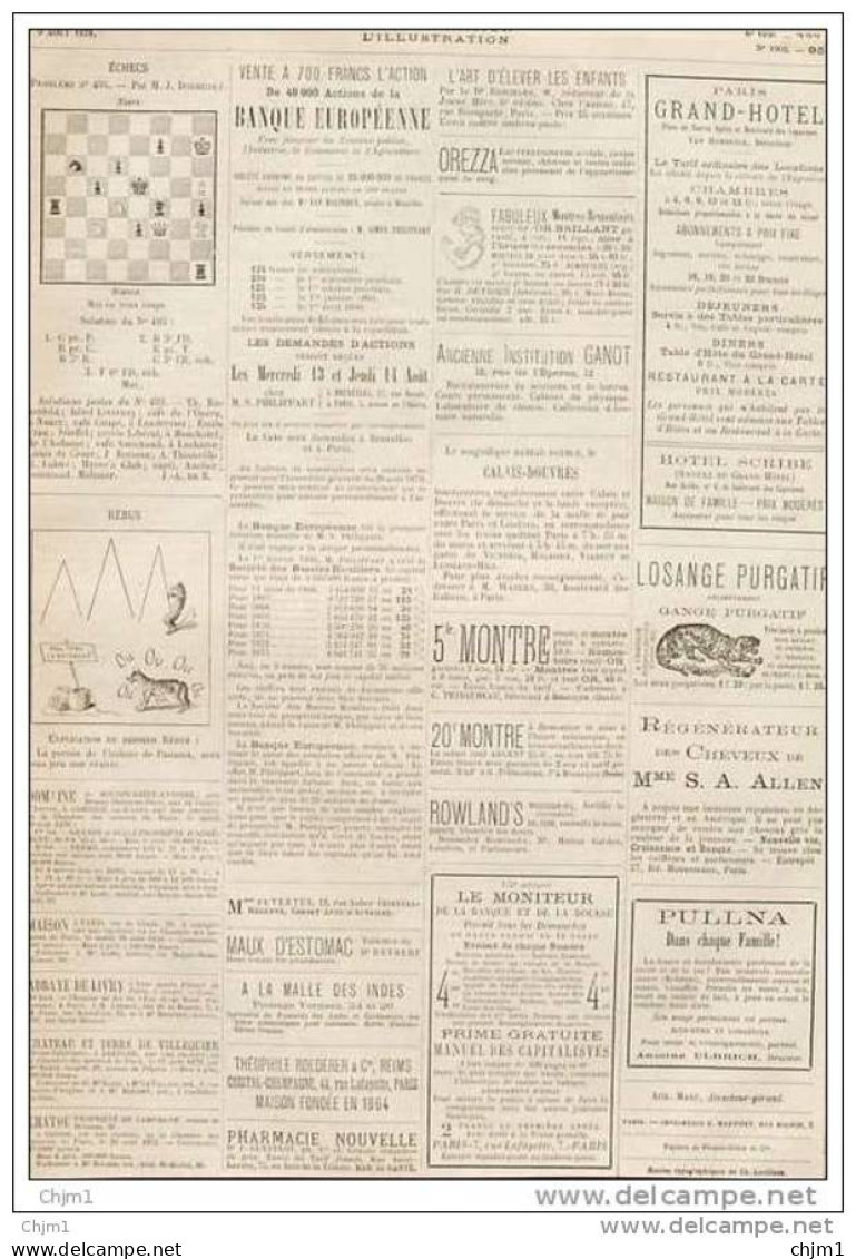 Échecs - Problème N° 494 Par M. J. Dobrusky - Schach - Chess - Page Original 1879 - Historische Dokumente