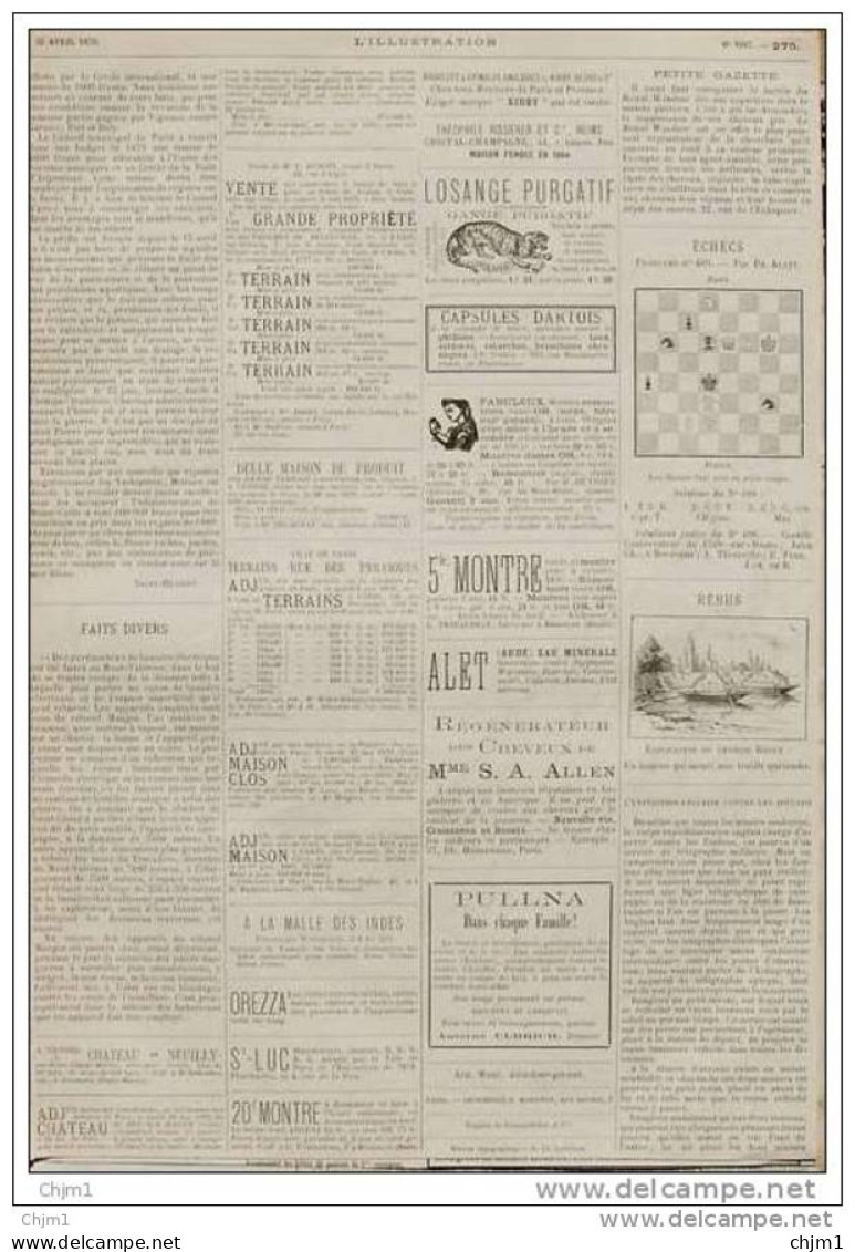 Échecs - Problème N° 488 Par Cyril Pearson - Schach - Chess - Page Original 1879 - Historische Dokumente