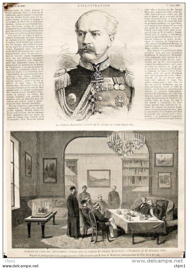 Général Rasgonoff - Ambassadeur Afghans Dans Le Cabinet De Général Kauffmann - Page Original 1879 - Documents Historiques