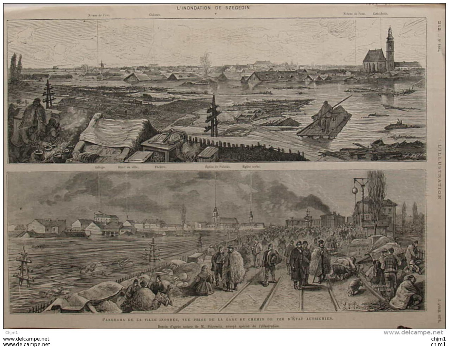 L'inondation De Szégedin - Panorama De La Ville - Page Original 1879 - 1 - Documenti Storici