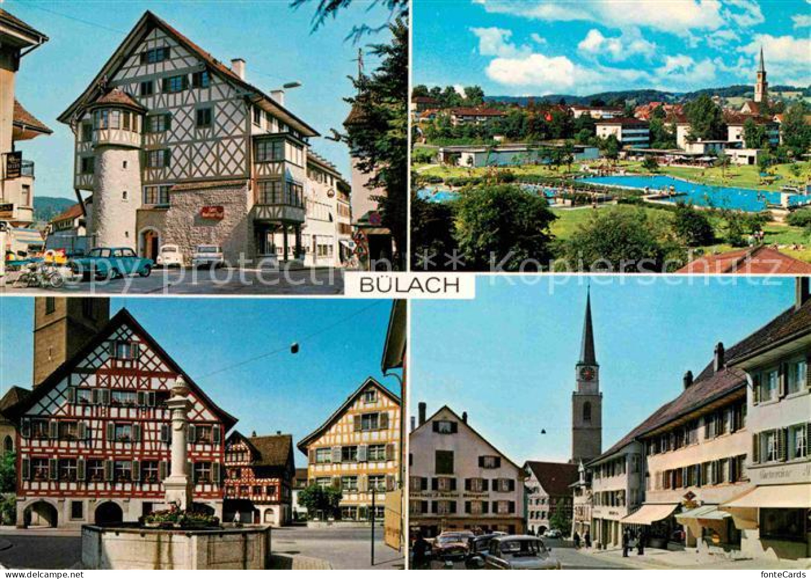 12663431 Buelach ZH Altstadt Fachwerkhaeuser Turm Brunnen Kirche Schwimmbad Buel - Autres & Non Classés