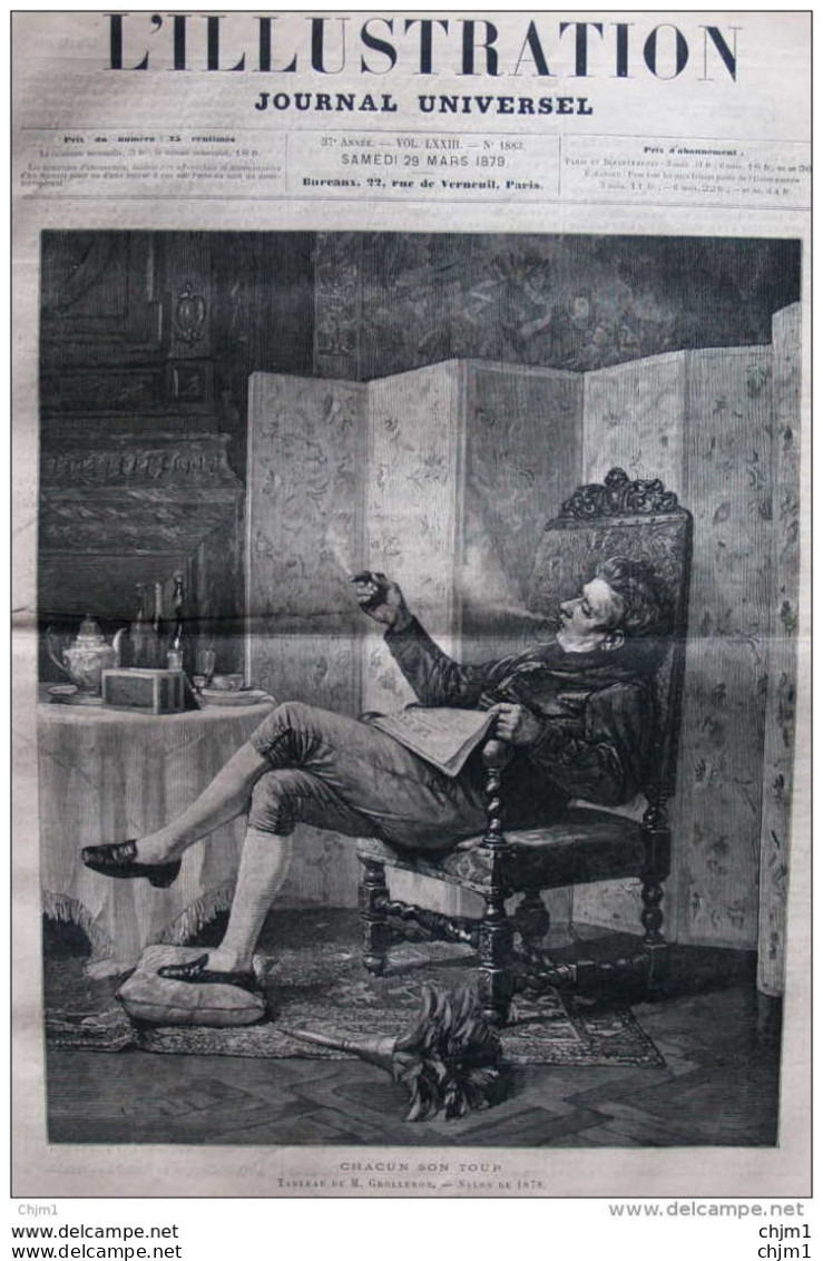 Chacun Son Tour-  Tableau De M. Grolleron  - Page Original - 1879 - Documents Historiques