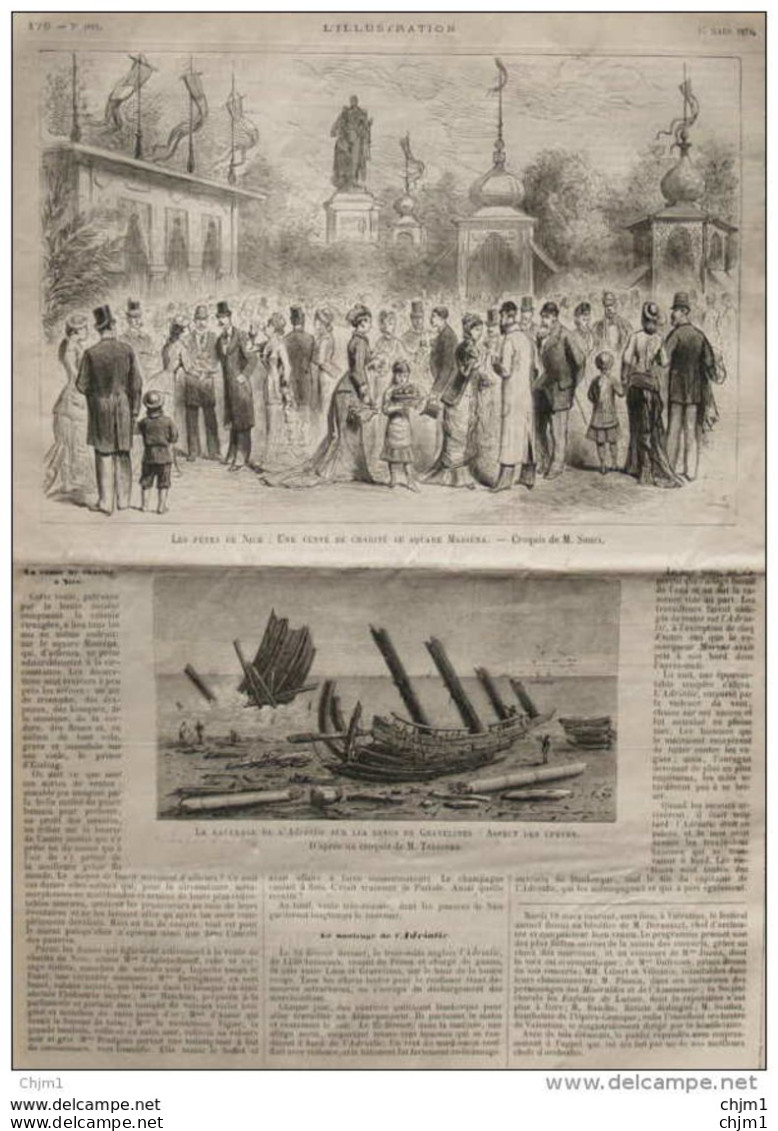 Le Naufrage De L'Adriatic - Les Fêtes De Nice - Un Vente De Charité Au Square Masséna - Page Original - 1879 - Historische Dokumente