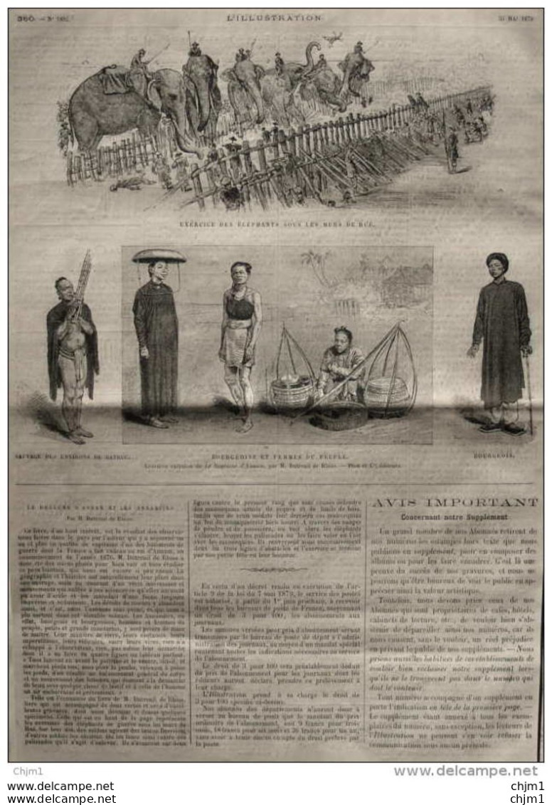 Exercice Des éléphants Sous Les Murs De Hué - Bourgeois - Page Original - 1879 - Historical Documents