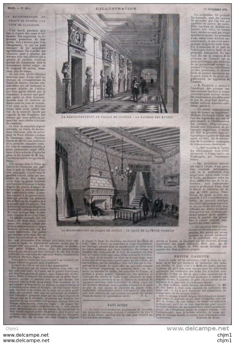 Le Réconstruction Du Palais De Justice - Le Salon De La Petite Tourelle - Page Original - 1879  -  1 - Documenti Storici