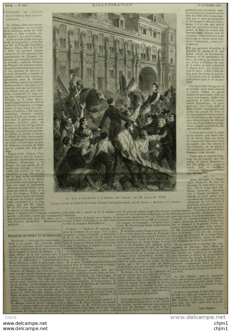 Le Duc D'Orleans à L'hôtel De Ville - Page Original 1879 - Documents Historiques
