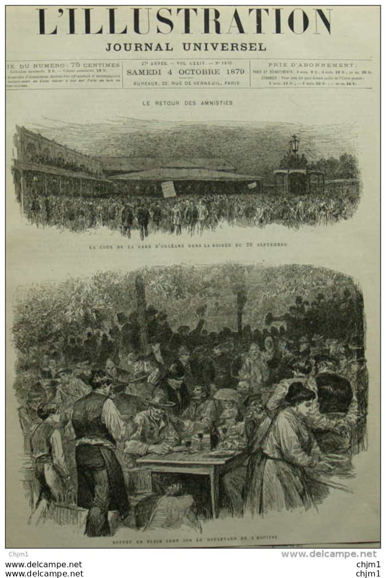 Le Retour Des Amnistiés La Cour De La Gare D'Orléans - Buffet En Plein Vent - Page Original 1879 - Documenti Storici