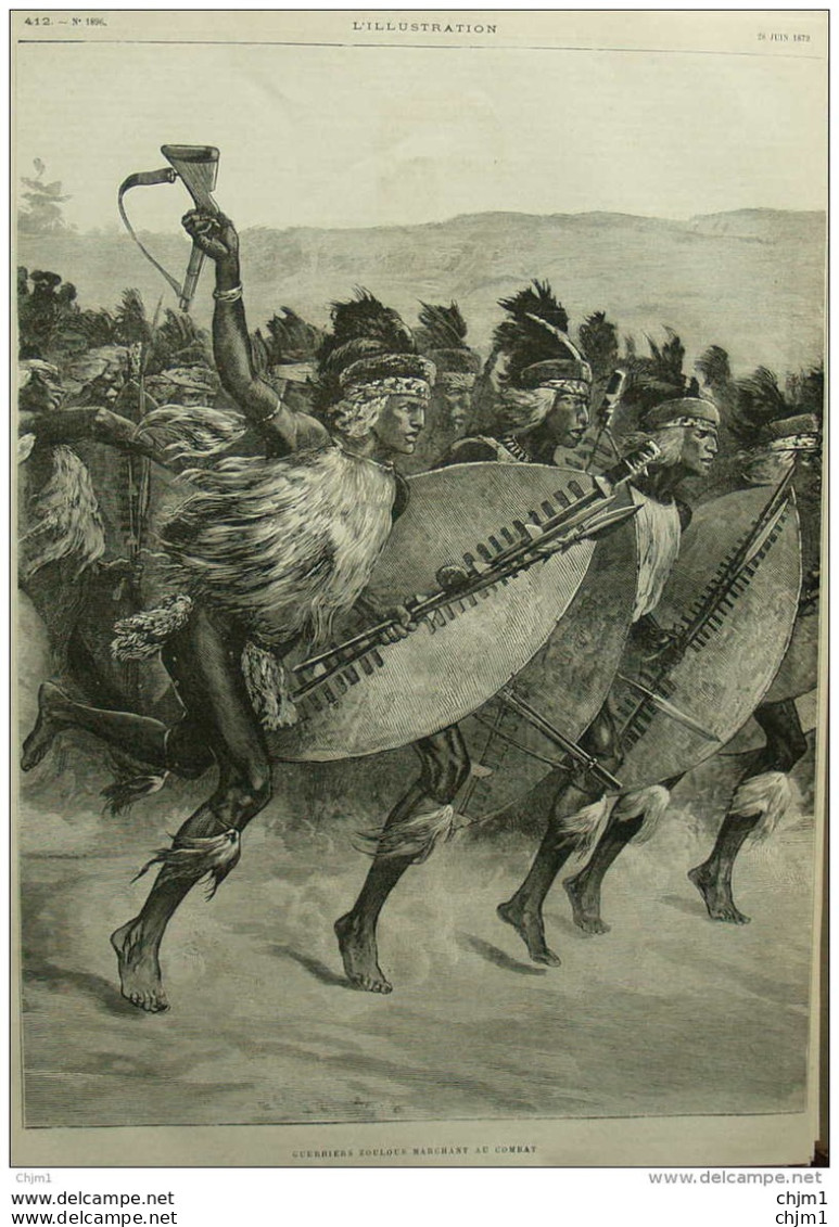 Guerriers Zoulous Marchant Au Combat - Page Original 1879 - Historische Dokumente