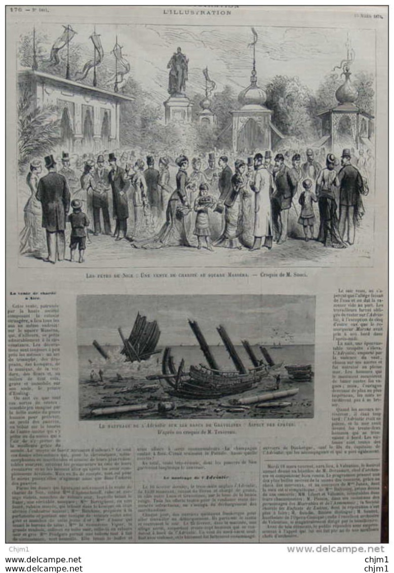 Les Fêtes De Nice - Une Vente De Charité Au Square Masséna - Page Original 1879 - Documenti Storici