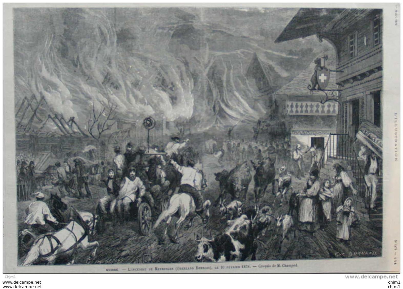 Suisse - L'incendie De Meyringen (Oberland Bernois) - Page Original 1879 - Documenti Storici