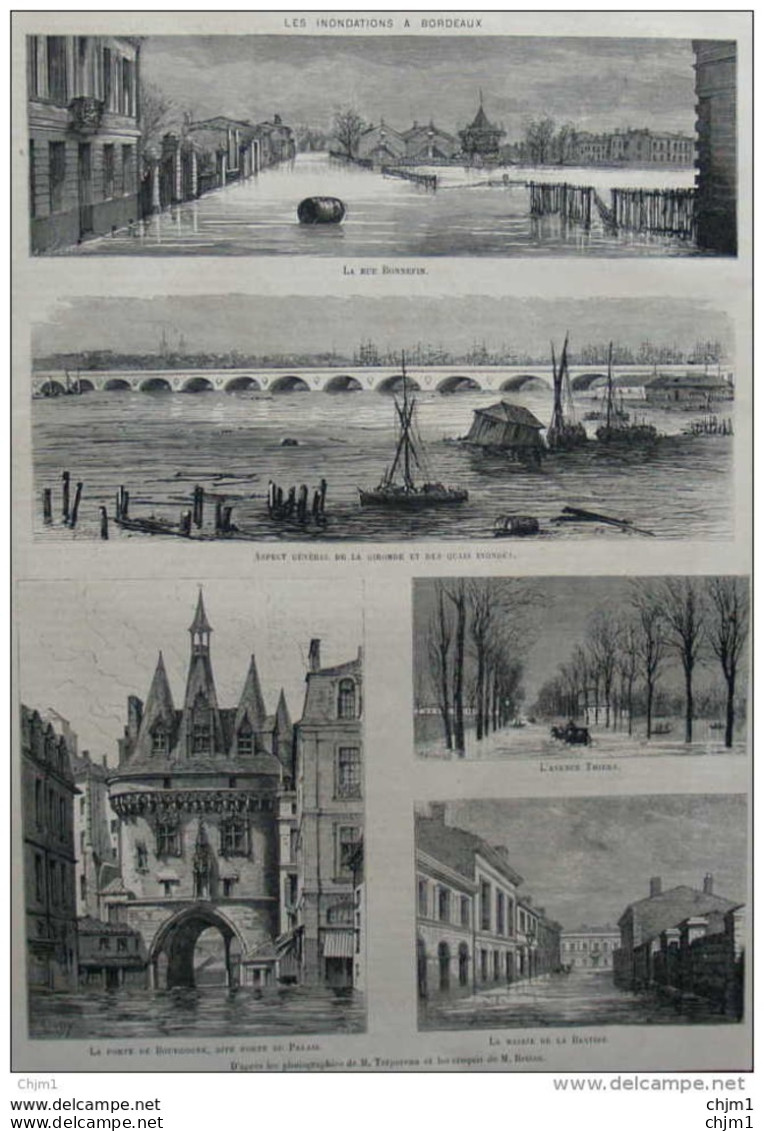 Les Inondations à Bordeaux - La Porte De Bourgogne - La Mairie De La Bastide - Page Original 1879 - Documenti Storici