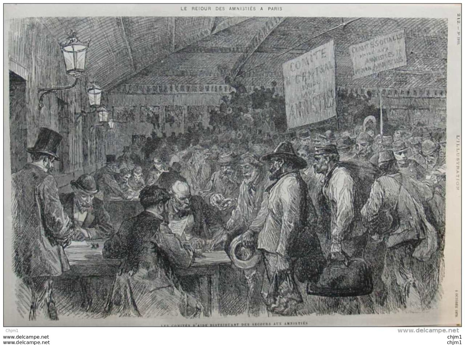 Le Retour Des Amnistiés à Paris - Les Comités D'aide Distribuant Des Secours Aux Amnistiés - Page Original 1879 - Historische Dokumente