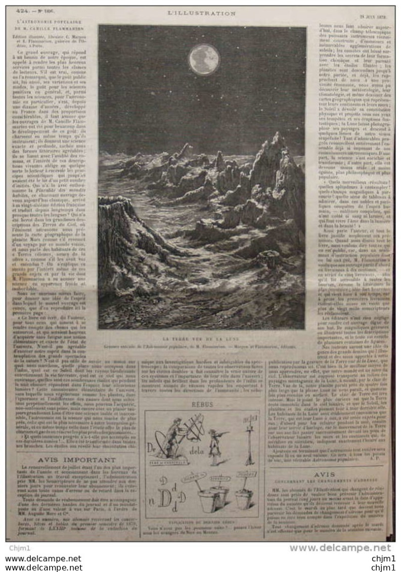 La Terre Vue De La Lune - Page Original 1879 - Historical Documents