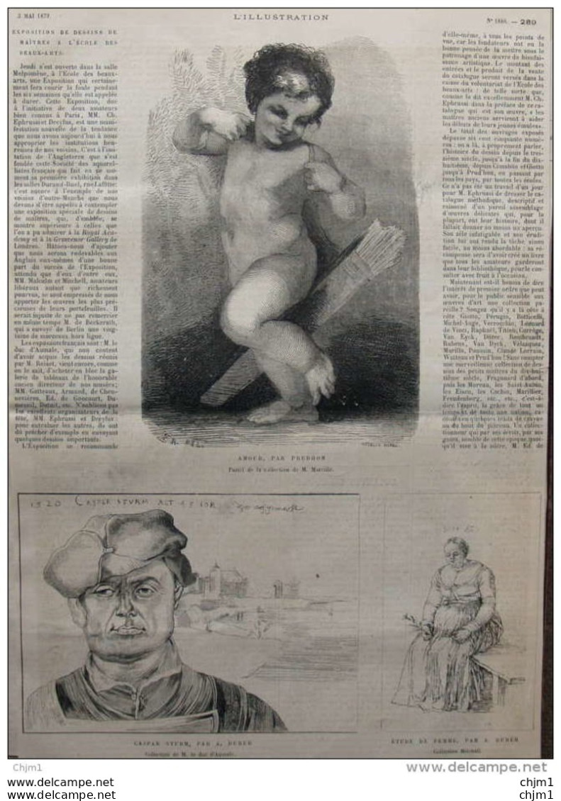 Gaspar Sturm Et étude De Femme Par A. Durer - A- Dürer - Page Original 1879 - Documents Historiques
