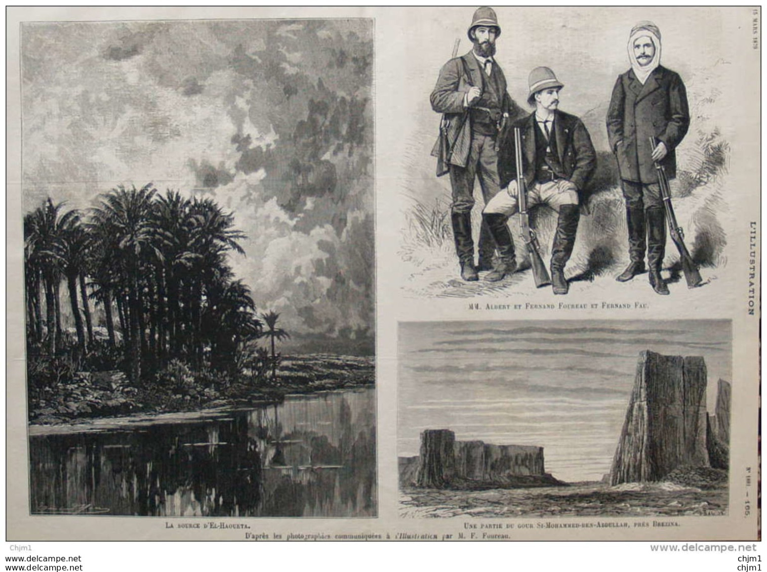 Albert Et Fernand Foureau Et Fernand Fau - La Source D'El-Haoueta - Page Original 1879 - Historische Dokumente