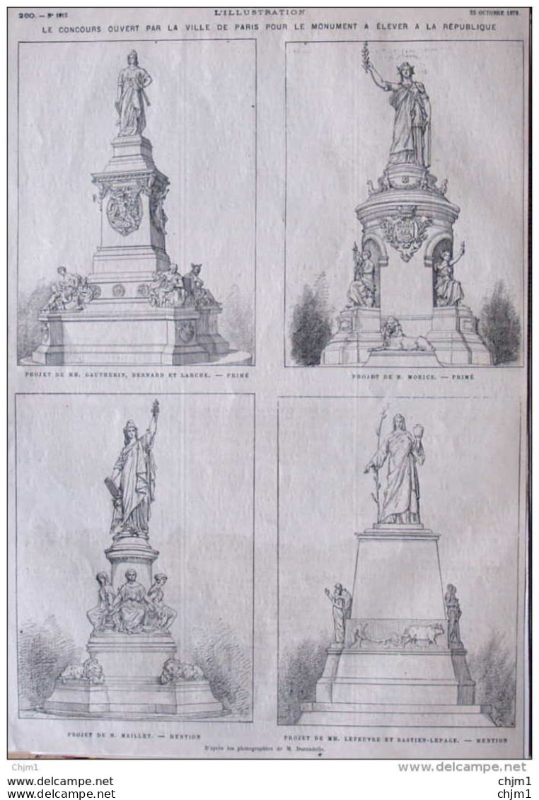 Le Concours Ouvert Par La Ville De Paris Pour Le Monument à éléver à La République - Page Original 1879 - Historische Documenten