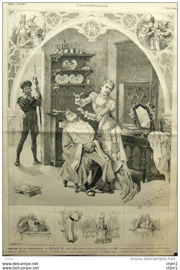 Théâtre De La Renaissance - "Héloise Et Abélard", Opéra-comique Par MM. Clairville Et Busnach - Page Original 1879 - Historische Dokumente