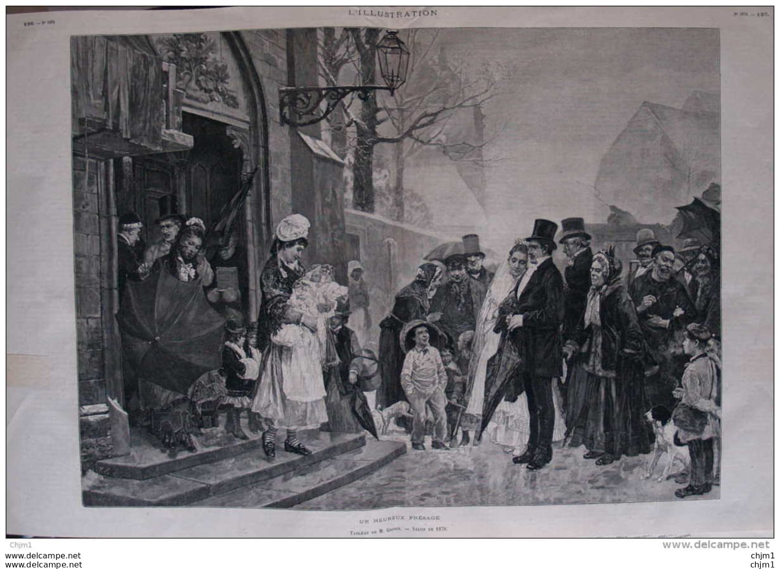 "un Heureux Présage", Tableau De M. Grison - Page Double Original 1879 - Documenti Storici