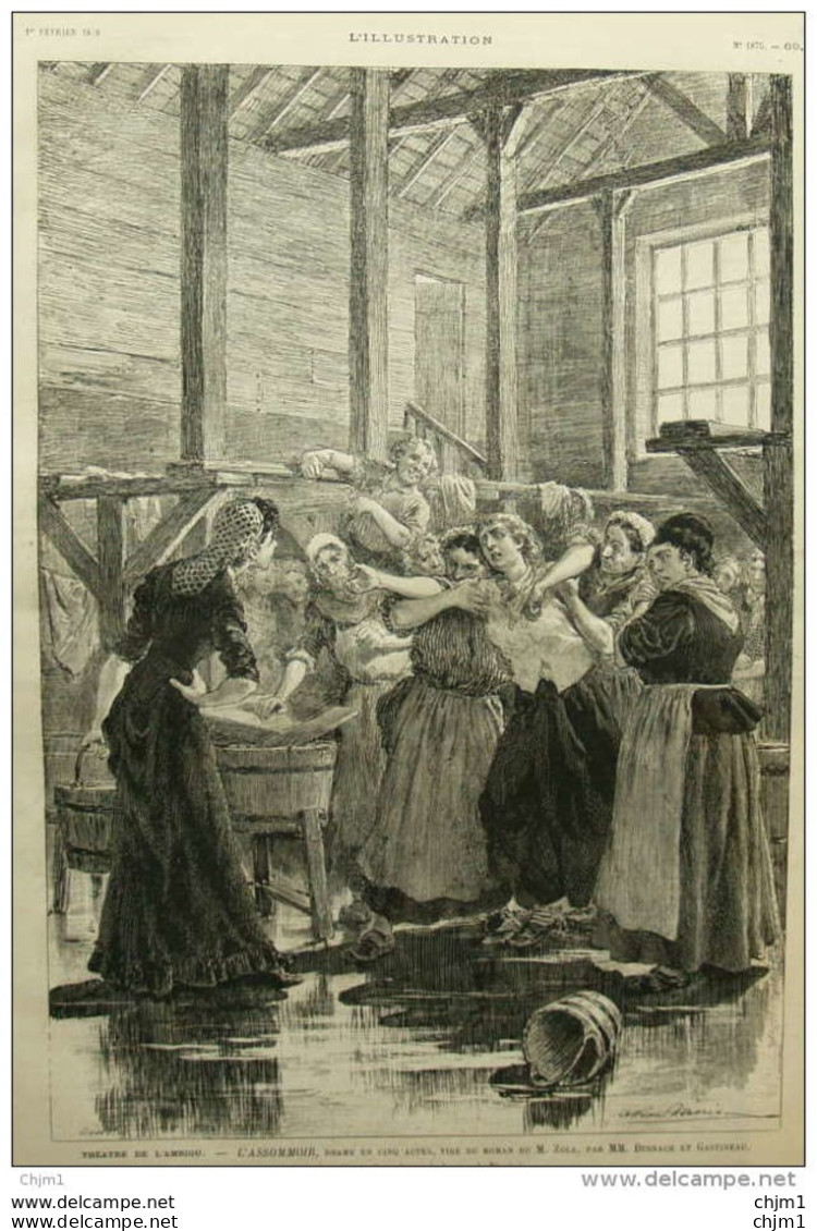 Théâtre De L'Ambigu "L'Assomoir", Drame En Cinq Actes, Tiré Du Roman De M. Zola - Page Original 1879 - Documenti Storici