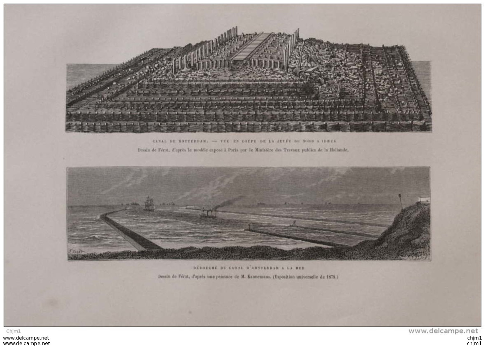 Canal De Rotterdam - Débouché Du Canal D'Amsterdam à La Mer -  Page Original 1879 - Historische Dokumente