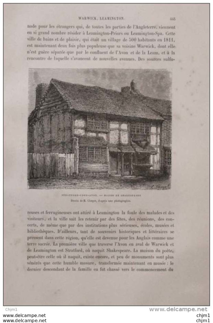 Stratford-Upon-Avon - Maison De Shakespare -  Page Original 1879 - Documents Historiques