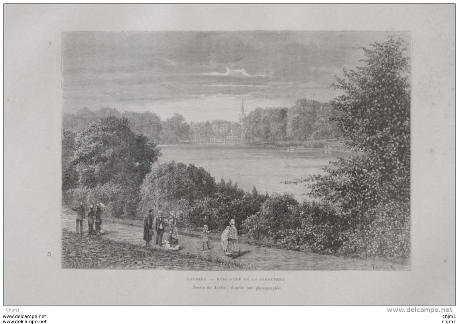 Londres (London) - Hyde-Park Et La Serpentine  -  Page Original 1879 - Historische Dokumente