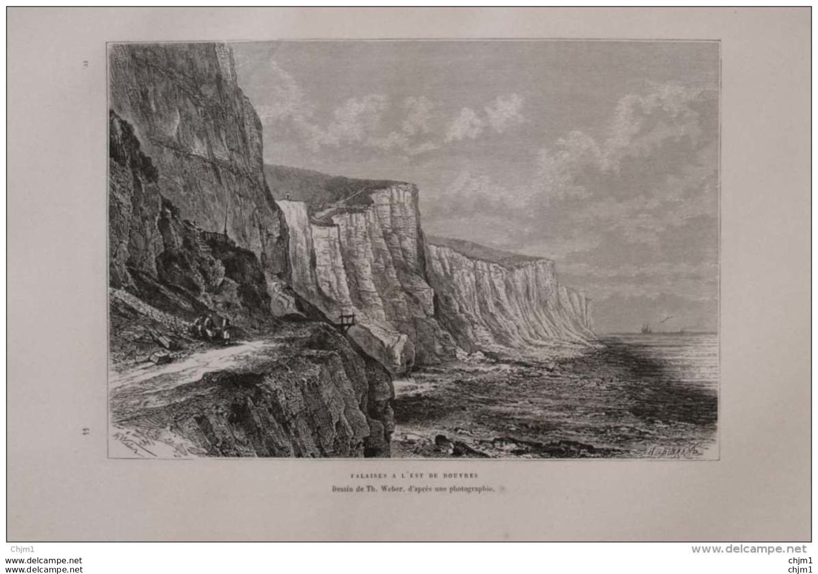 Falaises à L'est De Douvres  -  Page Original 1879 - Documents Historiques