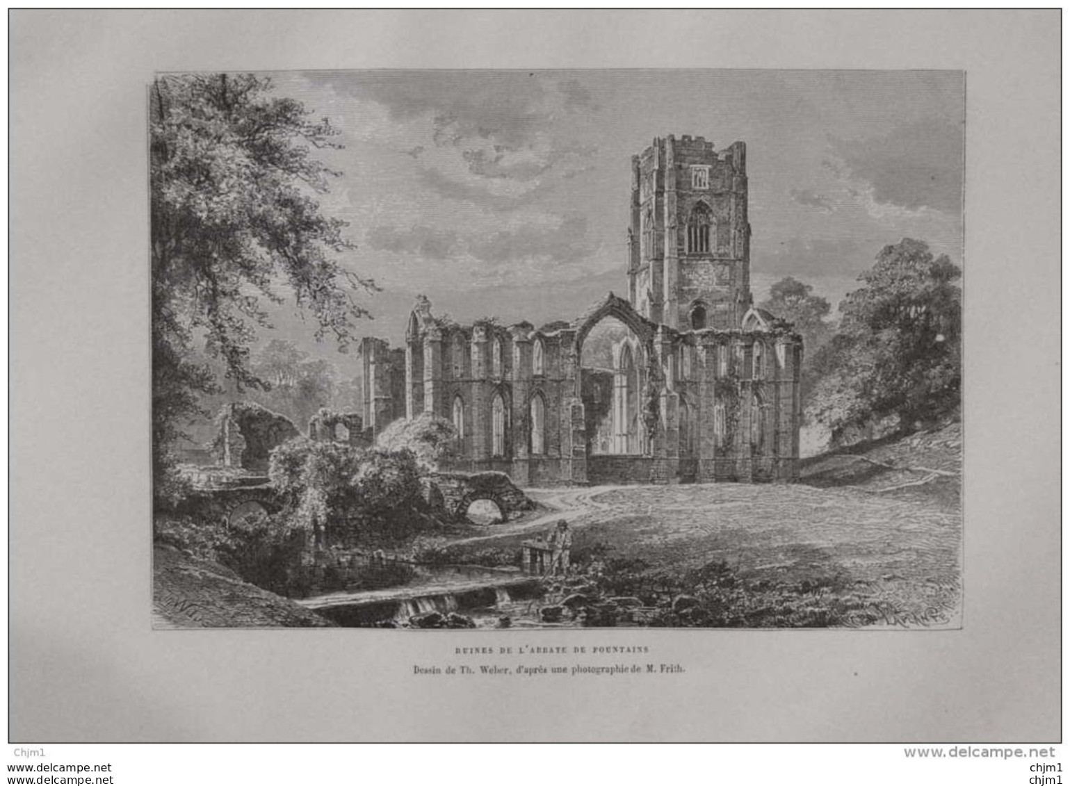 Ruines De L'abbaye De Fountains -  Page Original 1879 - Historische Dokumente