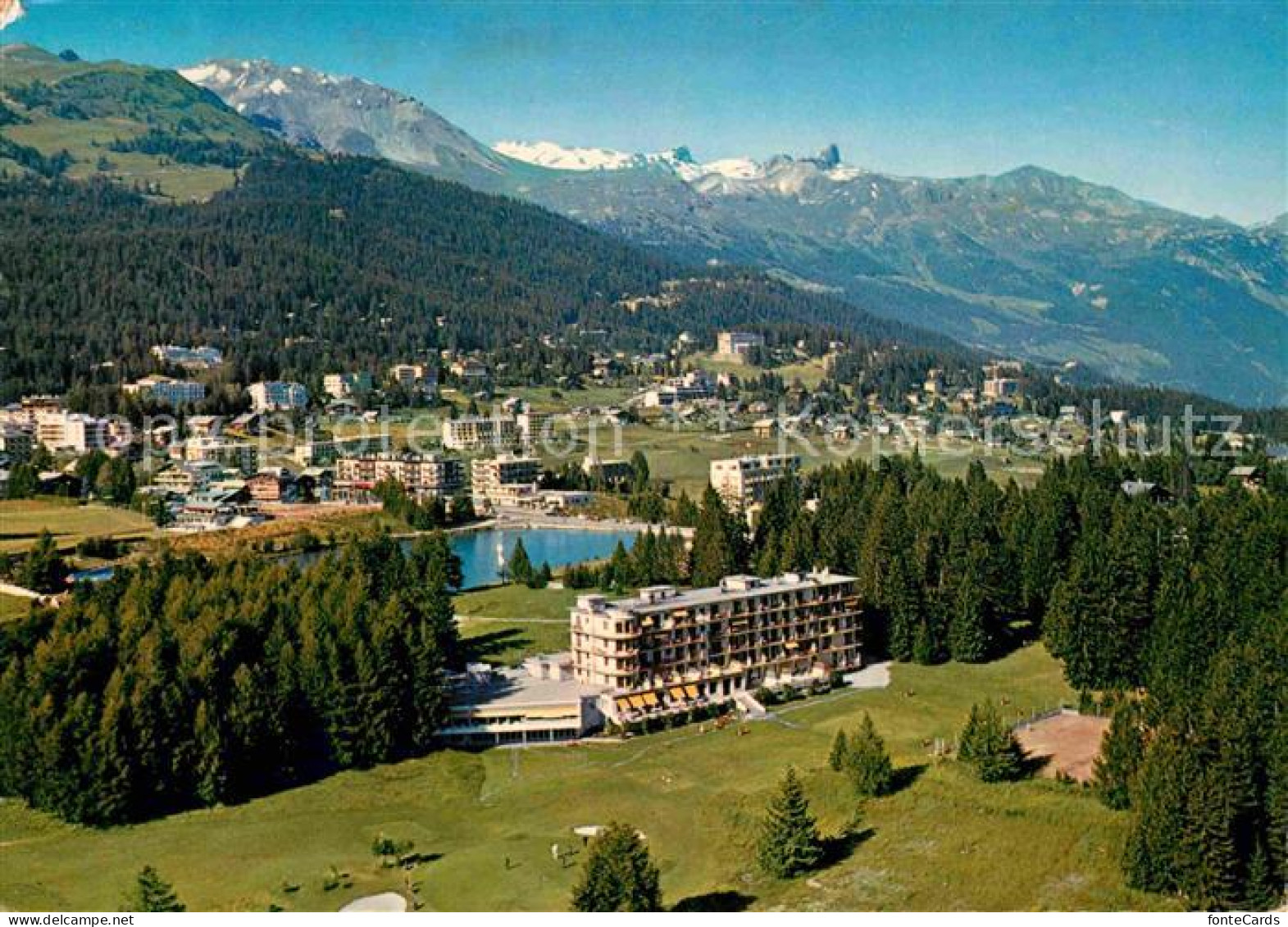 12662873 Crans-sur-Sierre Hotel Du Golf Et Les Alpes Vue Aerienne Crans-sur-Sier - Andere & Zonder Classificatie