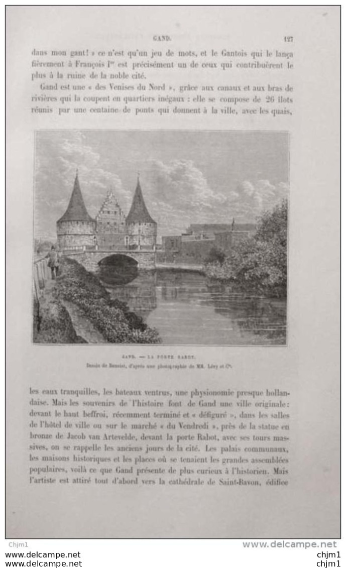 Gand - La Porte Rabot -  Page Original 1879 - Documents Historiques