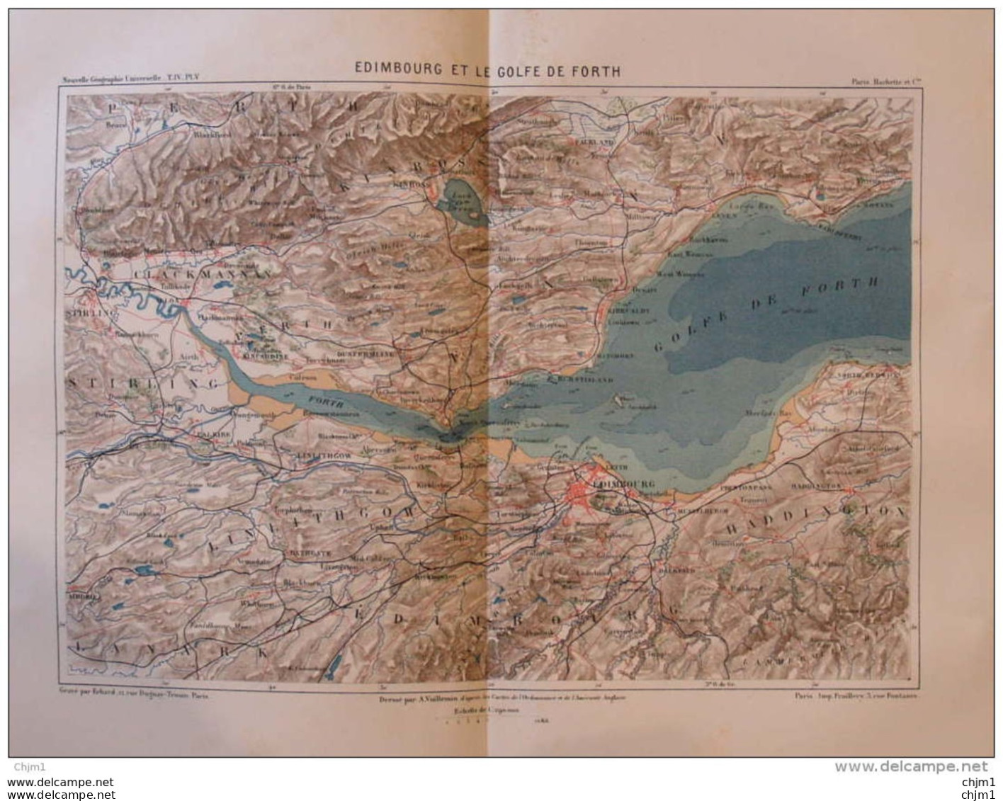 Edimbourg (Edinburgh) Et Le Golfe De Forth -  Carte Original En Couleur 1879 - Documents Historiques