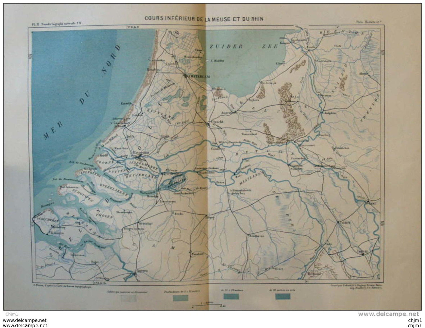 Cours Inférieur De La Meuse Et Du Rhin -  Carte Original En Couleur 1879 - Documents Historiques