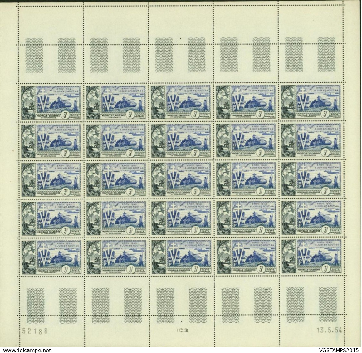 Nouvelle Calédonie 1954 - Colonie Française - Timbres Neufs. Yvert Nr.: PA65. Feuille De 25 Avec Coin Daté (EB) AR-02365 - Unused Stamps